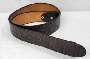 No Buckle Brown Hand Tooled Genuine Leather MEXICO Chichen Itza Belt Men Size 34