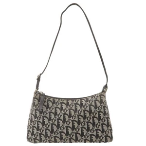 Auth Christian Dior Trotter Shoulder Bag Black Canvas Leather Used - Picture 1 of 24