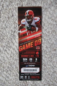 CLEVELAND BROWNS VS CINCINNATI BENGALS 12/11/2016 FULL TICKET ~ GARY BARNIDGE - Picture 1 of 1