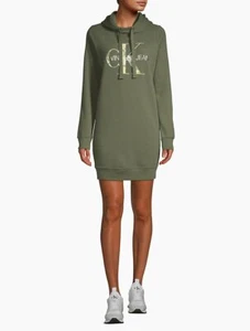 Calvin Klein Metallic Monogram Logo Hoodie Sweatshirt Dress,Caper/Yellow, M - Picture 1 of 3