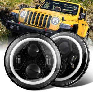 Pair 7" Round Led Headlights Halo Signal DRL For Jeep Wrangler JK TJ LJ 1997-18 - Picture 1 of 16