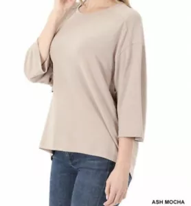 New With Tags Zenana 3/4 Length Sleeve Round Neck Top With Hi-Low Hem Size 3XL - Picture 1 of 7