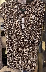Camicetta Lauren RALPH LAUREN nuova con etichette 2x $90 senza maniche stampa animalier finta avvolgente - Foto 1 di 5