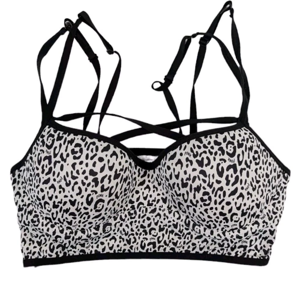 Bralette push up rosa Victoria's Secret para mujer grande negro blanco estampado animal Foto 1 de 4