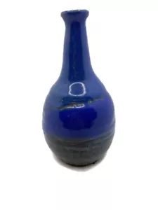 Ceramic Flower Vase Vtg Pottery Cobalt Blue Brown Slim Dent Suarez Japan? T7 - Picture 1 of 8