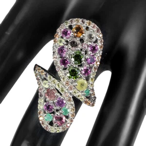 925 Sterling Silver Ring Round Chrome Diopside Emerald Peridot Gemstone Size 9 - Picture 1 of 10