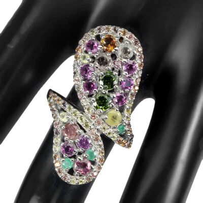 925 Sterlingsilber Ring Rund Chrom Diopsid Smaragd Peridot Edelstein Größe 9 - Bild 1 von 4