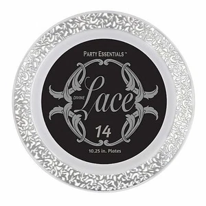 1 of Party Essentials 10.25" Lace Plate White w/ Silver Edge 14 Ct. - Picture 1 of 1
