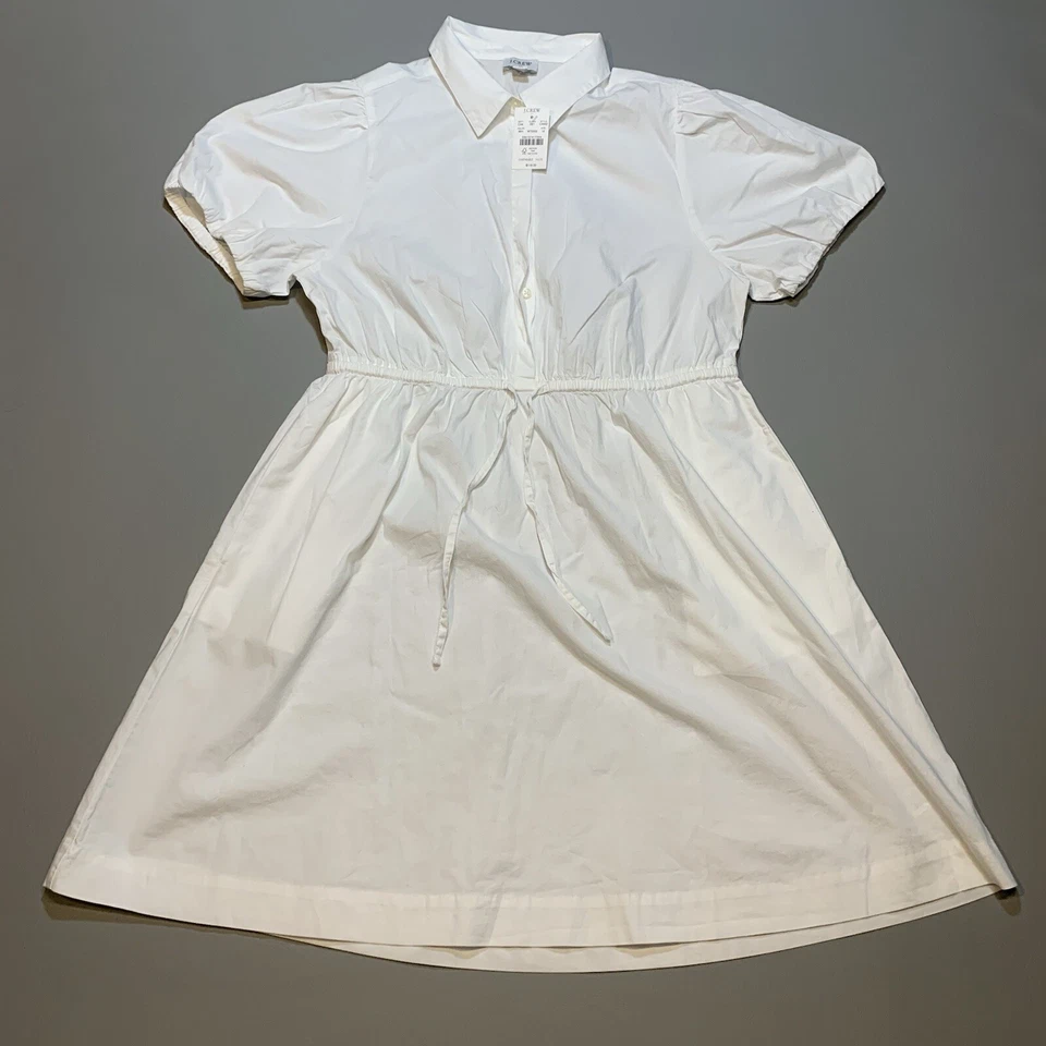 J.Crew Collared Short-sleeve Tie-waist Button Up Mini Dress White Size 16 CA432