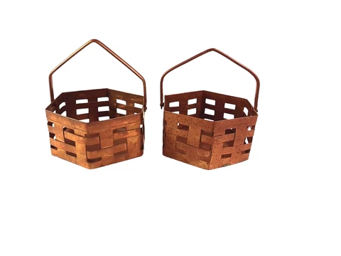 Vintage Brass Metal Baskets Handle Small Round Woven Hexagon Home Decoration Cover