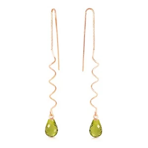 14K. SOLID GOLD THREADED DANGLES EARRINGS WITH PERIDOT (Rose Gold) - Picture 1 of 6