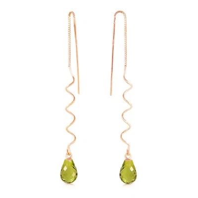 14K. SOLID GOLD THREADED DANGLES EARRINGS WITH PERIDOT (Rose Gold) - Image 1 of 4