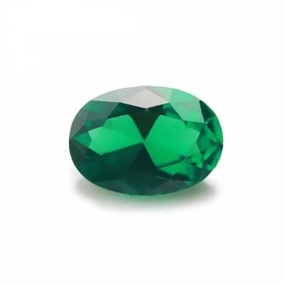 8x10mm Oval Cut AAA Synthetic Green Emerald Lab Created Loose Gemstone - Image 1 of 4