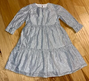 CREWCUTS GIRLS SILVER METALLIC STRIPED DRESS SIZE 12 EXCELLENT COND LD4 - Picture 1 of 4