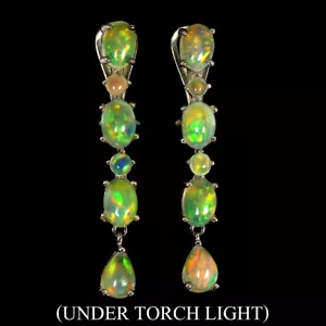 925 Sterling Silver Earrings Oval Fire Opal 7x5mm Gemstone Jewelry - Picture 1 of 9