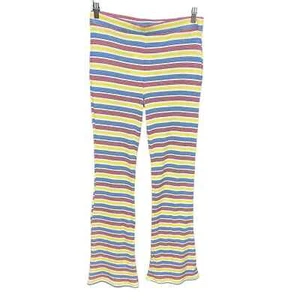 NWT Zara Rib Texture Striped Pull On Flared Bell Bottom Pants Multicolor Large - Picture 1 of 12