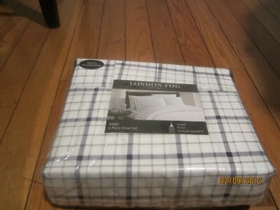 Juego de sábanas a cuadros London Fog KING SIZE 6 piezas azul marino a cuadros (2 fundas de almohada adicionales) Foto 1 de 4