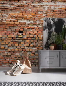 Rojo Ladrillo Papel Pintado Mural Grueso Realista Imitación Wall 3.7x2.4m Office - Imagen 1 de 5