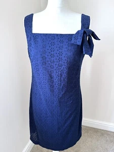 Karl Lagerfeld Paris Cotton Navy Blue Broderie Anglaise Floral Dress Size 10 - Picture 1 of 7