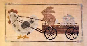 To the Easter Party - Chicken Pulling Cart, Bunny, Eggs - Cross Stitch Chart - Picture 1 of 2