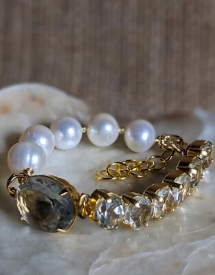 Brazalete de perlas barrocas de agua dulce y amatista verde/prasiolita verde 21 quilates  Foto 1 de 4