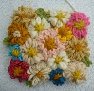 Bright Pink Yellow Blue Floral Flower Fiber Art Tapestry Wall Hanging Baby Gift - Picture 1 of 5