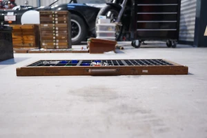 Vintage Wooden Letterpress Tray Aprox. 82cm x 36cm x 3cm with metal type (3795) - Picture 1 of 10