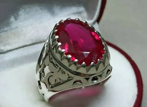 Oval Cut Deep Red Ruby Sterling Silver 925 Roby Handmade Yaqoot Mens Star Ring - Picture 1 of 12