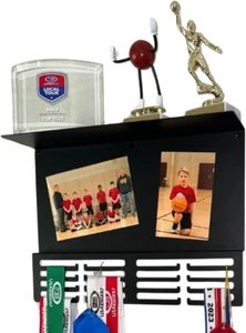 Medal Hanger Display with Trophy Shelf 16.5" Premium Medal Holder for Wall Metal - Picture 1 of 1