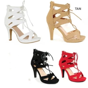 Top Moda Pebble-2 Womens Open Toe Lace Up Cut-Out Nubuck Gladiator Sandals Shoes - Picture 1 of 16