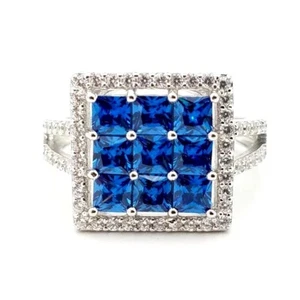New Signed 'Y' Sterling Silver 925 Blue White Gemstone Square Band Ring Size 11 - Picture 1 of 11