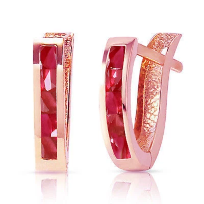 1.3 Carat 14K Solid Rose Gold Oval Huggie Earrings Ruby - Image 1 of 4