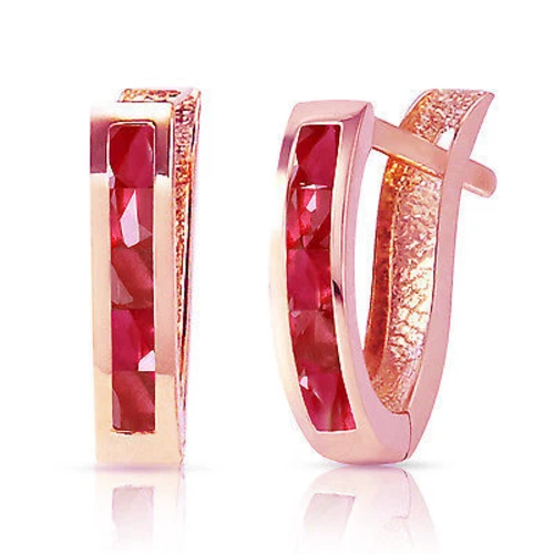 1.3 Carat 14K Solid Rose Gold Oval Huggie Earrings Ruby - Image 1 of 4