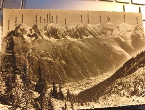 Panorama of Aiguilles Mountain Range and Mont Blanc rppc postcard named peaks - Picture 1 of 2