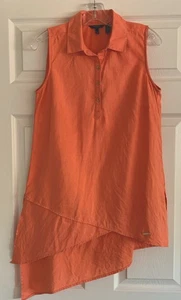 Ellen Tracy Tunika orange Leinen asymmetrischer Saum ärmellos Medium - Bild 1 von 6