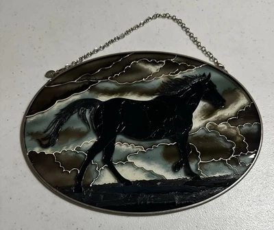 Amia Window Décor Suncatcher Panel 7 Inch  With Black Horse Design Hand Painted - Image 1 of 4