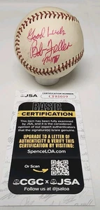 Bob Feller Signed Vintage Double Header Baseball JSA COA INDIANS - Picture 1 of 4