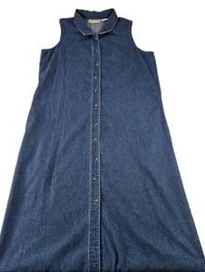 Vtg Orvis Denim Maxi Sleeveless Dress Women 18 Blue Pockets Modest Pocket NOS - Picture 1 of 13