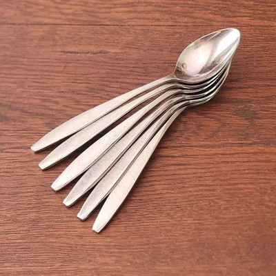 6 Ekco CORSAIR Tea Spoons Stainless Japan Burnished Handle Teaspoon Flatware Vtg - Image 1 of 4