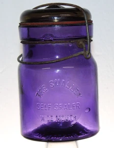ANTIQUE AMETHYST PURPLE THE SMALLEY SELF SEALER FRUIT JAR PINT BOSTON MA - Picture 1 of 9
