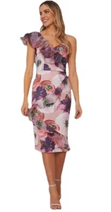 CHI CHI LONDON BODYCON RUFFLE DRESS PINK SIZE 10 Occasion, Races, Wedding Guest - Picture 1 of 12