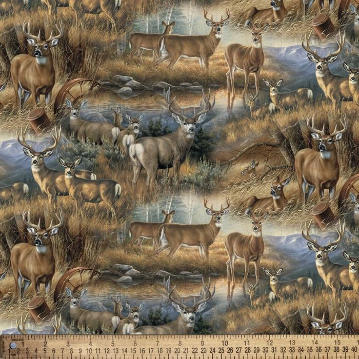 Cotton Deer Glance Bucks Does Antlers Multicolor Fabric Print by Yard D772.97 - Image 1 of 1