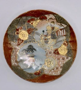 Japanischer Imari Satsuma Moriage Porzellan Teller mit STEMPEL - Bild 1 von 8