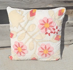 Vintage beautiful handmade 21" x 21" pillow quilt floral decorative handstitched - Picture 1 of 11