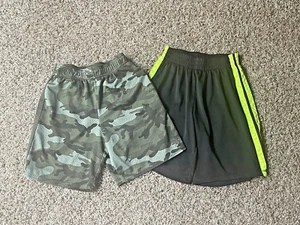 Set of 2 Boys Quick Dry Shorts Black with Yellow Trim & Green Camo Size 8 - Picture 1 of 2