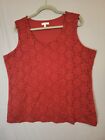 Croft and Barrow Womens Size 1X Floral Lace Tank Top Lined Sleeveless Red Blouse