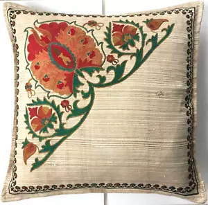 Uzbeki Kissen Suzani Embroidery Exklusive Vintage Beige Pillow Almohad'a Cushion - Bild 1 von 6