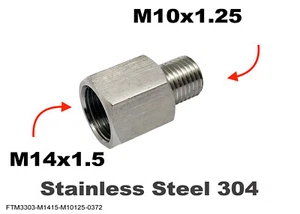 M14x1.5 Female to M10x1.25 Male Stainless Sensor Adaptor Fittings Conversion - Picture 1 of 6