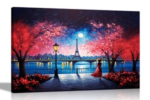 Alone at Night in Paris Eiffel Tower Canvas Prints City Wall Art Pictures Decor - Picture 1 of 141