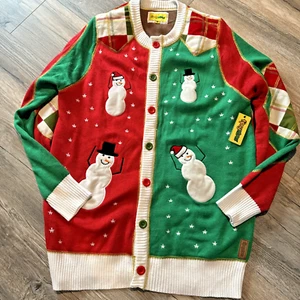 tipsy elves sweater Men's Ugly Christmas Snowmen Dancing Cardigan SIZE XXL - Picture 1 of 23